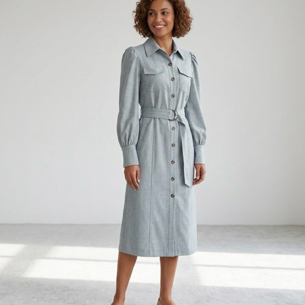 Tailored Light Gray Midi dress jacket with Belt